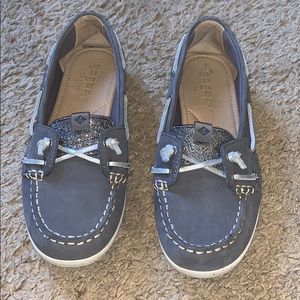 Silver sparkle slip on shoes. Barely worn